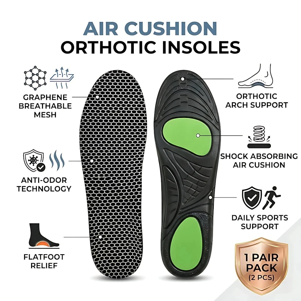 Air Cushion Orthotic Insoles Arch Support Graphene Breathable Anti Odor Shock Absorbing Sports Shoe Pads Flatfoot Relief 1 Pair
Air Cushion Orthotic Insoles Arch Support Graphene Breathable Anti Odor Shock Absorbing Sports Shoe Pads Flatfoot Relief 1 Pair