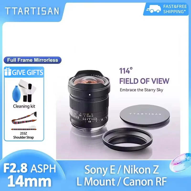 TTArtisan 14mm F2.8 Full Frame 114° Ultra-Wide Field of View Prime Lens for Sony E A7iii Nikon Z Z7ii Z6ii canon RF R6 L mount
TTArtisan 14mm F2.8 Full Frame 114° Ultra-Wide Field of View Prime Lens for Sony E A7iii Nikon Z Z7ii Z6ii canon RF R6 L mount