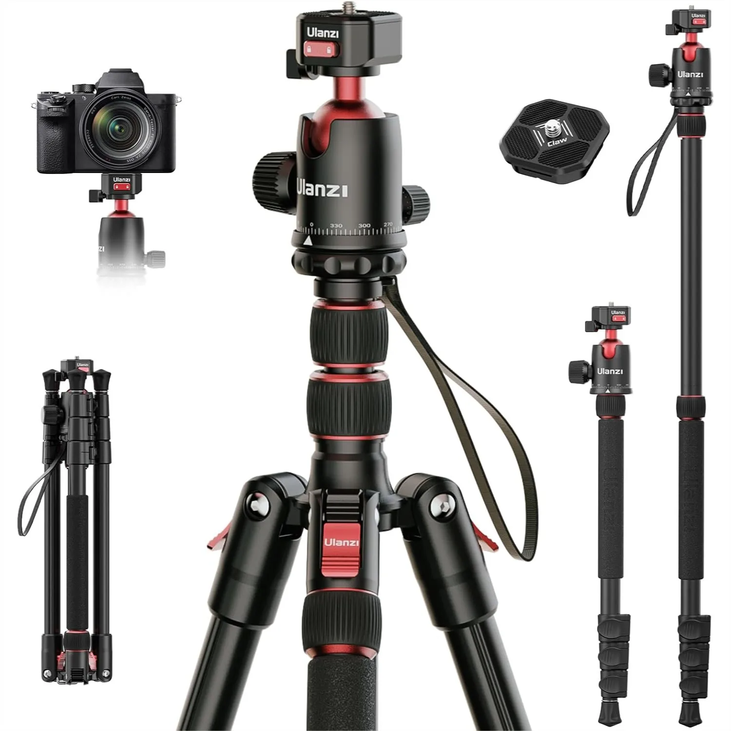 Camera Tripod & Monopod with Quick Release Claw, 360° Ball Head, Detachable Legs, Holds 8.82lb for DSLR Cameras
Camera Tripod & Monopod with Quick Release Claw, 360° Ball Head, Detachable Legs, Holds 8.82lb for DSLR Cameras