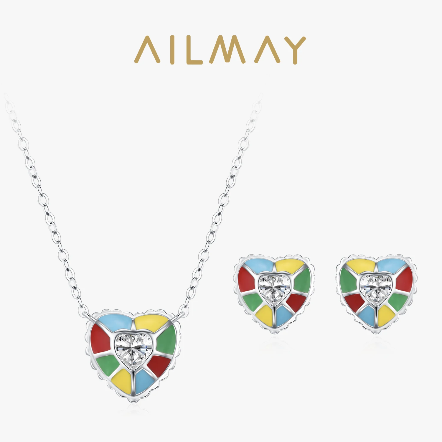Ailmay 925 Sterling Silver Rainbow Enamel Heart-shaped Zircon Earrings Pendant Necklace for Women Wedding Jewelry Sets
Ailmay 925 Sterling Silver Rainbow Enamel Heart-shaped Zircon Earrings Pendant Necklace for Women Wedding Jewelry Sets