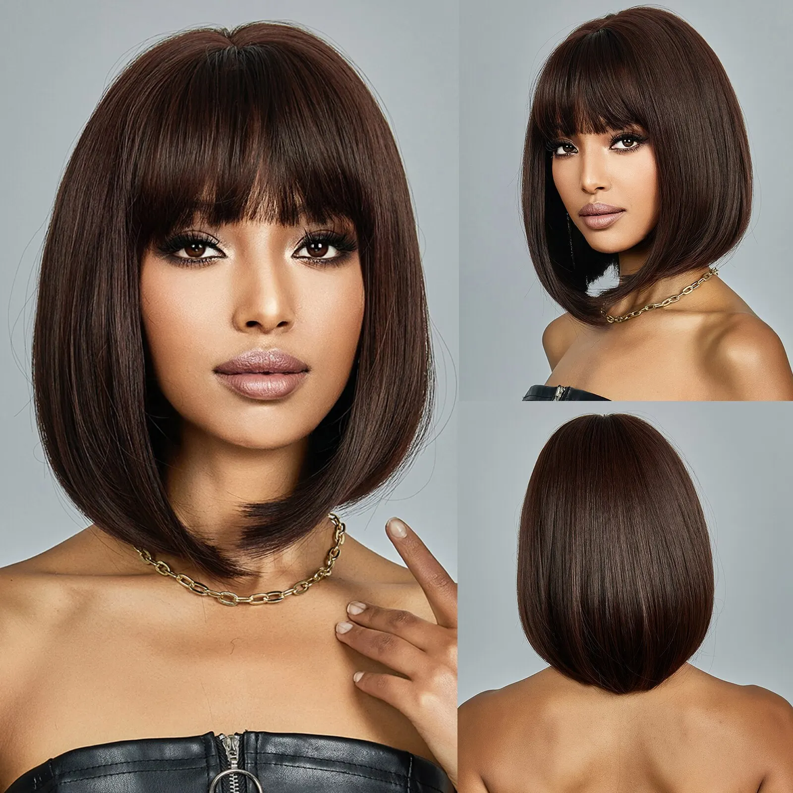 Synthetic Short Straight Wig for Black Women Dark Brown Bob Wigs with Bangs Natural Cosplay Daily Hair Heat Resistant Fibre
Synthetic Short Straight Wig for Black Women Dark Brown Bob Wigs with Bangs Natural Cosplay Daily Hair Heat Resistant Fibre