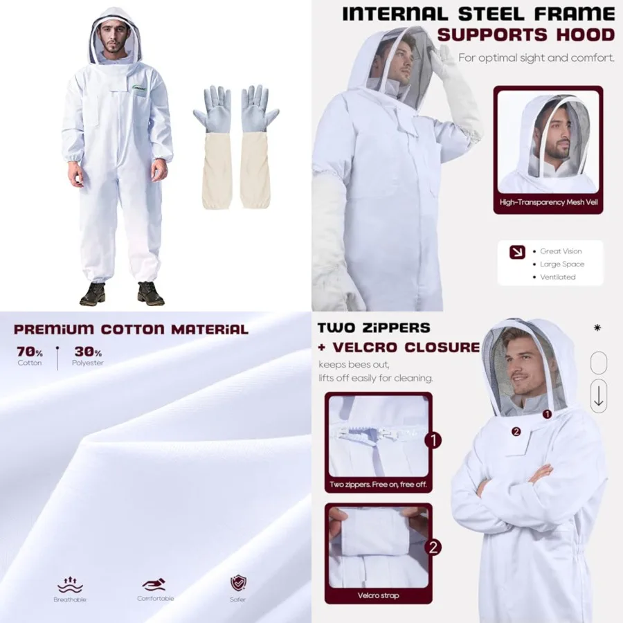 Professiona Bee Suit en and Woen, Full Body Beekeeping Suit with Gloves and Protective Round Veil, Size X Fits 65-69 Inch/ 5'5"
Professiona Bee Suit en and Woen, Full Body Beekeeping Suit with Gloves and Protective Round Veil, Size X Fits 65-69 Inch/ 5'5"
