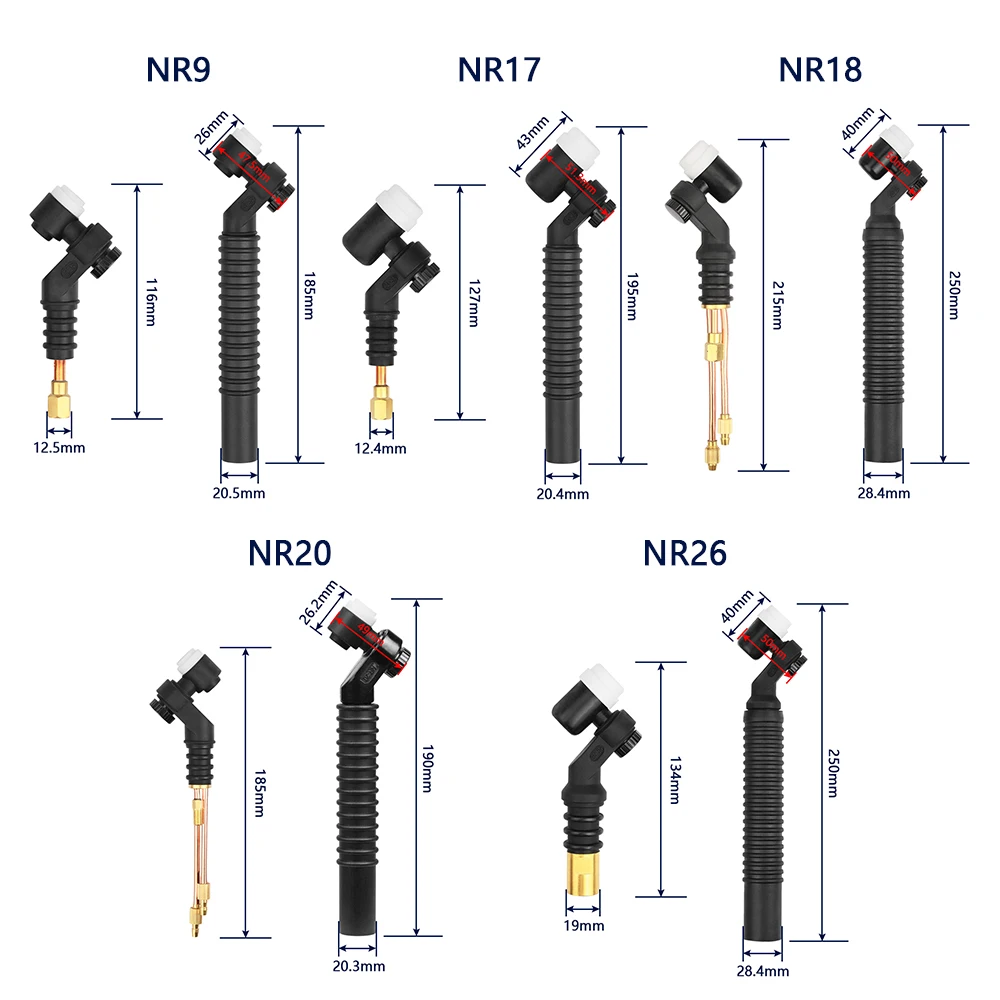 NR9 NR17 NR18 NR20 NR26 Tig Torch Head 360° Swivel Rotate Spin Neck Head For Air Cooling Water Cooled Argon welding Gun
NR9 NR17 NR18 NR20 NR26 Tig Torch Head 360° Swivel Rotate Spin Neck Head For Air Cooling Water Cooled Argon welding Gun