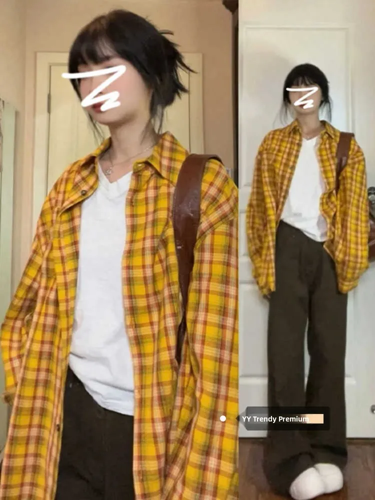 Retro American Yellow Plaid Shirt Jacket Women's Spring New Loose Special Interest Top Collar Long Sleeve Casual Shirt
Retro American Yellow Plaid Shirt Jacket Women's Spring New Loose Special Interest Top Collar Long Sleeve Casual Shirt