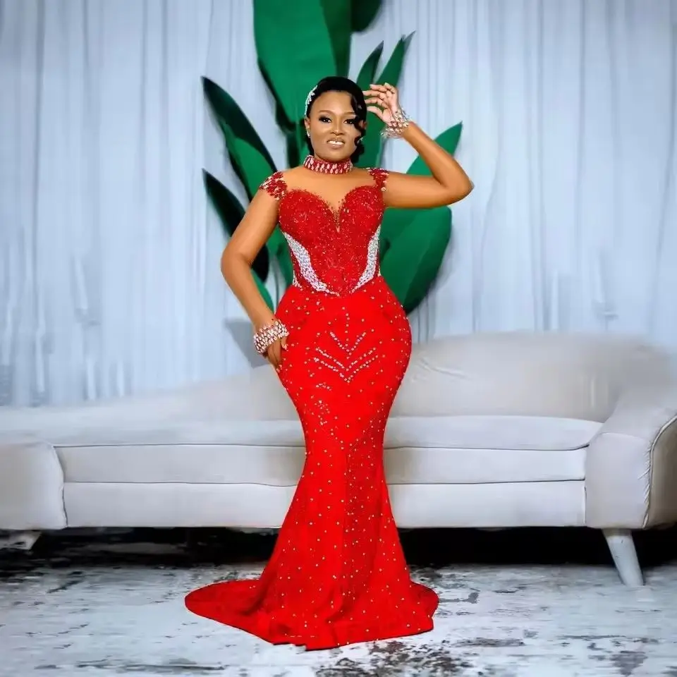 Mermaid Full Sleeve Sheer Red Prom Dress Shining Prom Dresses Crystals Sequined Plus Size Formal Wedding Reception Gowns
Mermaid Full Sleeve Sheer Red Prom Dress Shining Prom Dresses Crystals Sequined Plus Size Formal Wedding Reception Gowns
