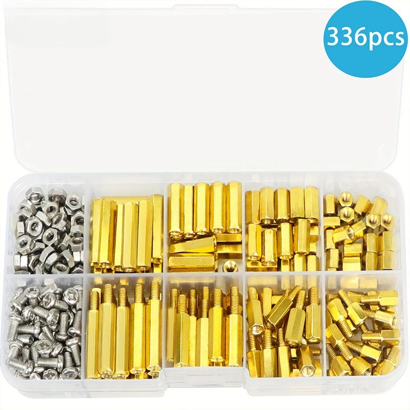 336pcs M3 Brass Standoffs Screws Nut Kit Male Female PCB Motherboard Copper Hex Standoff Spacer for DIY Electronic Circuit
336pcs M3 Brass Standoffs Screws Nut Kit Male Female PCB Motherboard Copper Hex Standoff Spacer for DIY Electronic Circuit