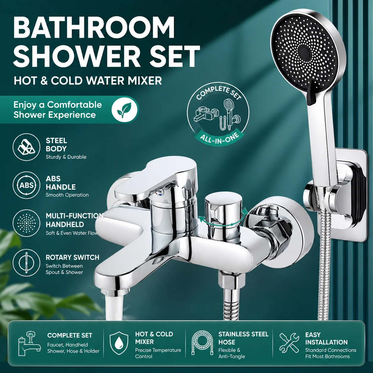 Shower Set Chrome Wall Mounted Mixer Faucet with Handheld Shower Head Hose Bracket Complete Bathroom Shower Kit Durable Anti-Rus
Shower Set Chrome Wall Mounted Mixer Faucet with Handheld Shower Head Hose Bracket Complete Bathroom Shower Kit Durable Anti-Rus