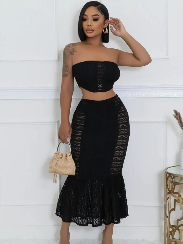 Sexy Night Club Party 2 Pieces Set for Woman Rave Festival Clothing Strapless Crop Top and Mermaid Long Skirt Matching Sets
Sexy Night Club Party 2 Pieces Set for Woman Rave Festival Clothing Strapless Crop Top and Mermaid Long Skirt Matching Sets