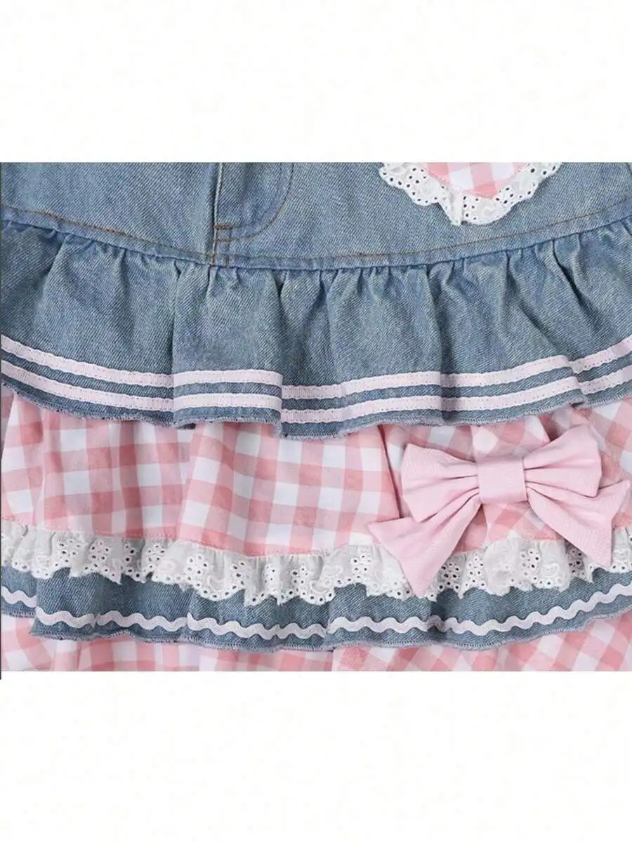 Womens Denim Pleated Skirt With Gingham Ruffles And Bow Detail
Womens Denim Pleated Skirt With Gingham Ruffles And Bow Detail