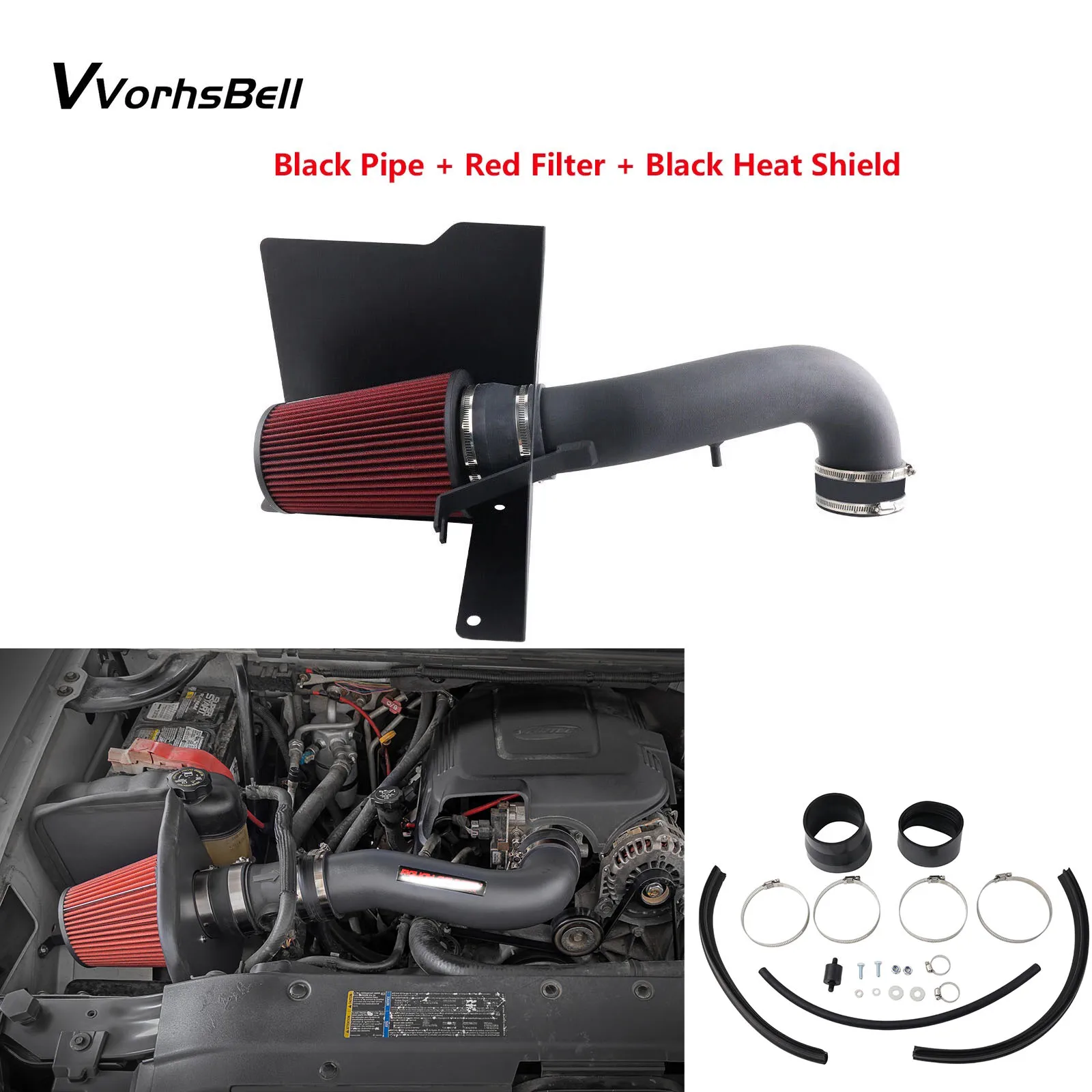 Cold Air Intake Kit with Heat Shield For 2007-2008 Chevrolet Silverado 1500 Tahoe Suburban GMC Yukon Sierra 4.8L 5.3L V8
Cold Air Intake Kit with Heat Shield For 2007-2008 Chevrolet Silverado 1500 Tahoe Suburban GMC Yukon Sierra 4.8L 5.3L V8
