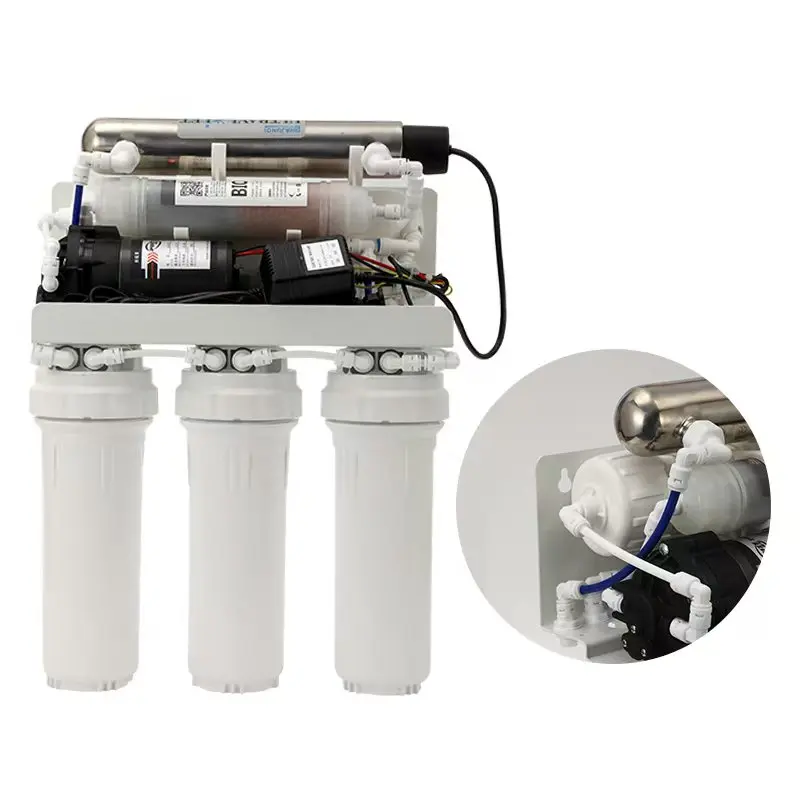 7 Stage Reverse Osmosis Water Filter System 100GPD with Alkaline Mineralization and UV Light for Pure Drinking Water
7 Stage Reverse Osmosis Water Filter System 100GPD with Alkaline Mineralization and UV Light for Pure Drinking Water