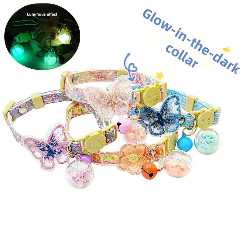 Glow-in-the-Dark Cat Collar with Butterfly & Floral Design, Cute cat collar,Collar for Indoor/Outdoor Cats,No Battery ,
Glow-in-the-Dark Cat Collar with Butterfly & Floral Design, Cute cat collar,Collar for Indoor/Outdoor Cats,No Battery ,