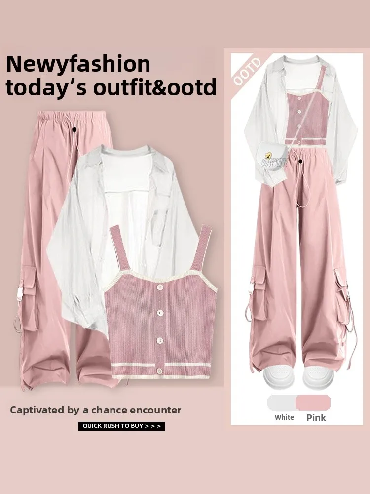 Fashionable Women's Sun Protection Set Long Sleeve Shirt Tank Top And Casual Pants Three Piece Set for Autumn 2024
Fashionable Women's Sun Protection Set Long Sleeve Shirt Tank Top And Casual Pants Three Piece Set for Autumn 2024