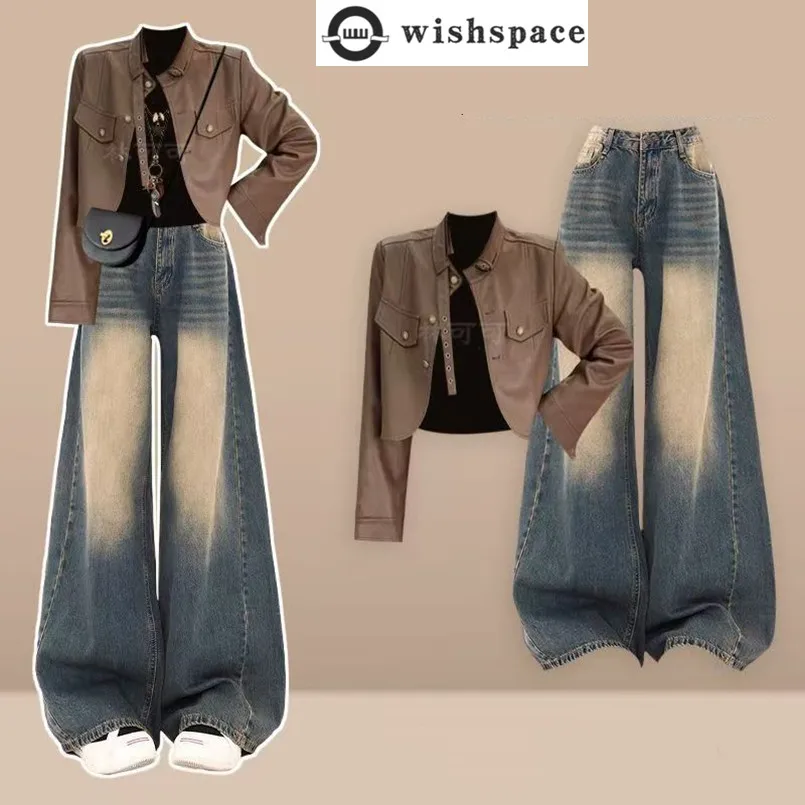 Casual Temperament Set Women's Spring and Autumn Korean Version Meilad Leather Jacket+high Waisted Jeans Two-piece Set
Casual Temperament Set Women's Spring and Autumn Korean Version Meilad Leather Jacket+high Waisted Jeans Two-piece Set