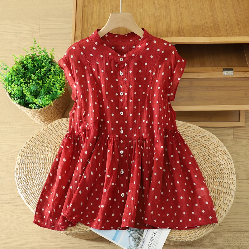 Women's plus Size Shirt Summer New Polka Dot Lightweight round Neck Single Button Casual Top Comfortable Fit Commute Style
Women's plus Size Shirt Summer New Polka Dot Lightweight round Neck Single Button Casual Top Comfortable Fit Commute Style