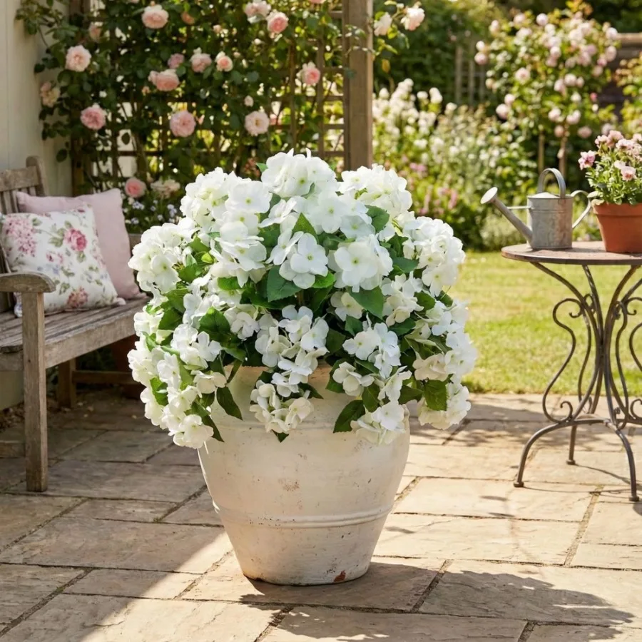 UV-Resistant Artificial Hydrangea Bush Plant - 14" - White - Set of 6
UV-Resistant Artificial Hydrangea Bush Plant - 14" - White - Set of 6