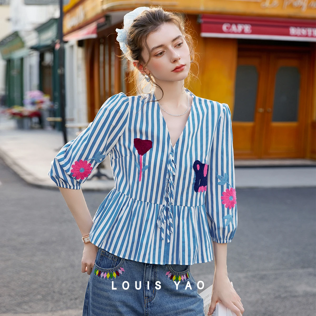 LOUIS YAO Striped Women's Blouses 2026 Spring & Summer Retro Youthful V-Neck Cotton Feel Blouse Color Block Embroidered Shirt
LOUIS YAO Striped Women's Blouses 2026 Spring & Summer Retro Youthful V-Neck Cotton Feel Blouse Color Block Embroidered Shirt