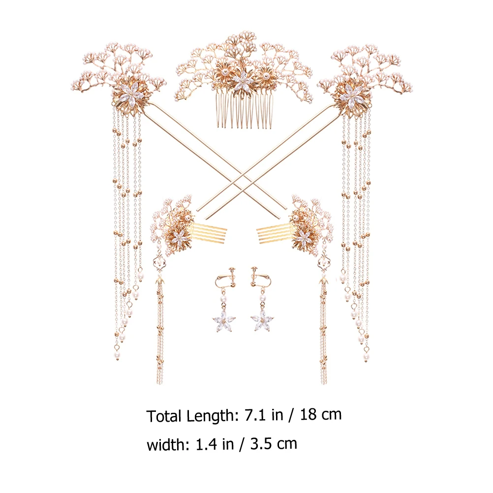7pcs Pearl Hairpin Set Bridal Hair Comb Vintage Tassel Earrings Hanfu Accessories Wedding Party Photography Props
7pcs Pearl Hairpin Set Bridal Hair Comb Vintage Tassel Earrings Hanfu Accessories Wedding Party Photography Props