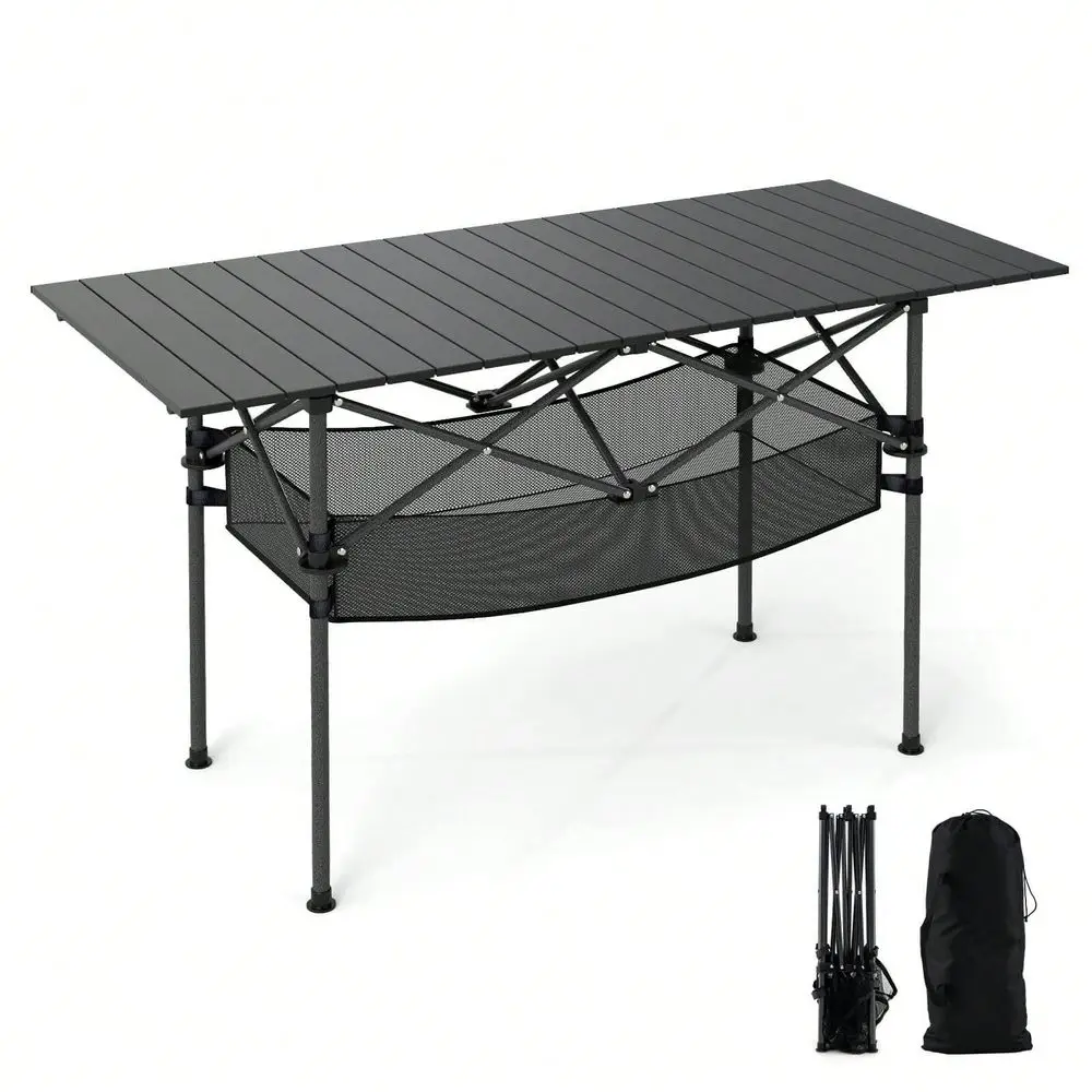 Patio Folding Camping Table With Aluminum Roll Tabletop Mesh Basket
Patio Folding Camping Table With Aluminum Roll Tabletop Mesh Basket