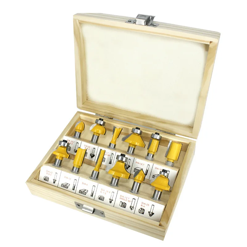 8 Handle 12PC Woodworking Milling Cutter Set Trimming Knife Chamfer Knife Tungsten Steel Alloy Trimming Machine Tool Head
8 Handle 12PC Woodworking Milling Cutter Set Trimming Knife Chamfer Knife Tungsten Steel Alloy Trimming Machine Tool Head