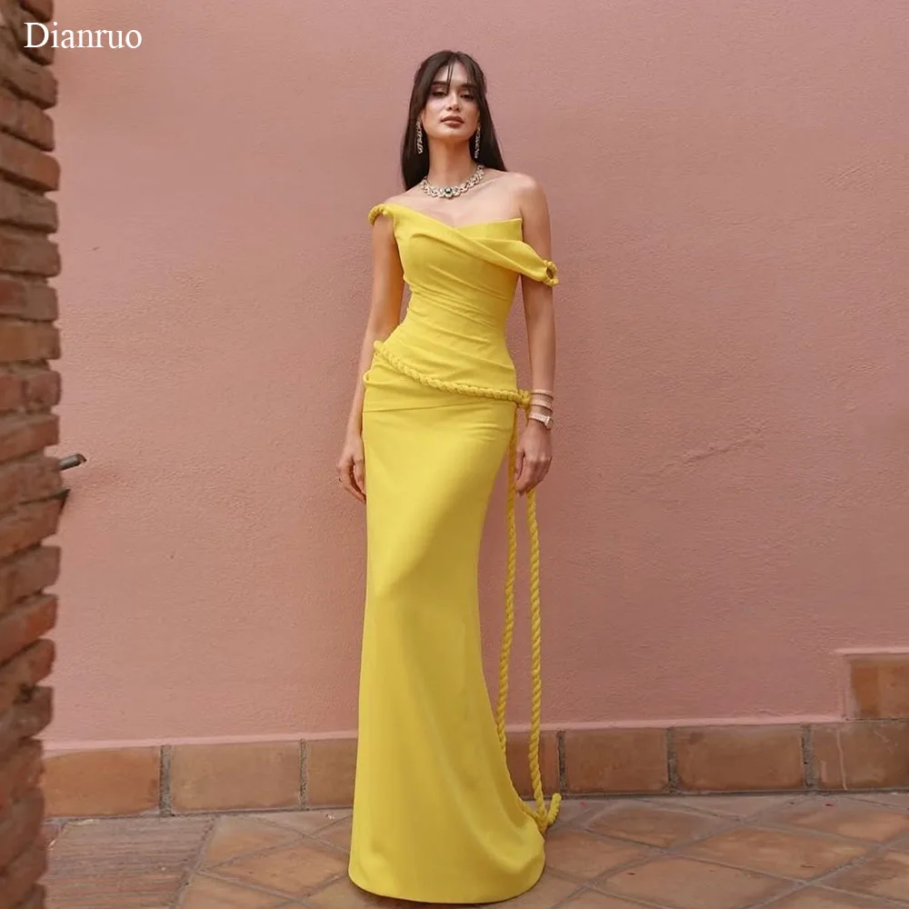 Dianruo Vibrant Asymmetric Evening Dresses Fitted Mermaid Vestidos De Fiesta Yellow Pleated Wedding Party Dresses Customized
Dianruo Vibrant Asymmetric Evening Dresses Fitted Mermaid Vestidos De Fiesta Yellow Pleated Wedding Party Dresses Customized