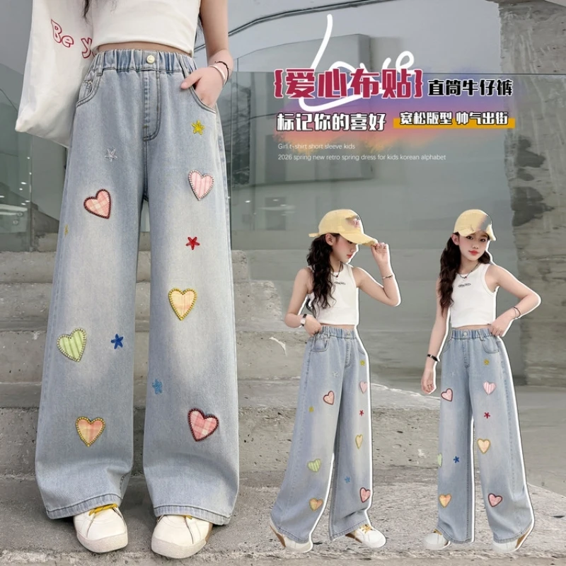 Girls Straight-Leg Embroidered Jeans Kids Cute Heart Embroidered Wide Leg Denim Pants Summer Fashion Trousers for Girls 5-14Y
Girls Straight-Leg Embroidered Jeans Kids Cute Heart Embroidered Wide Leg Denim Pants Summer Fashion Trousers for Girls 5-14Y