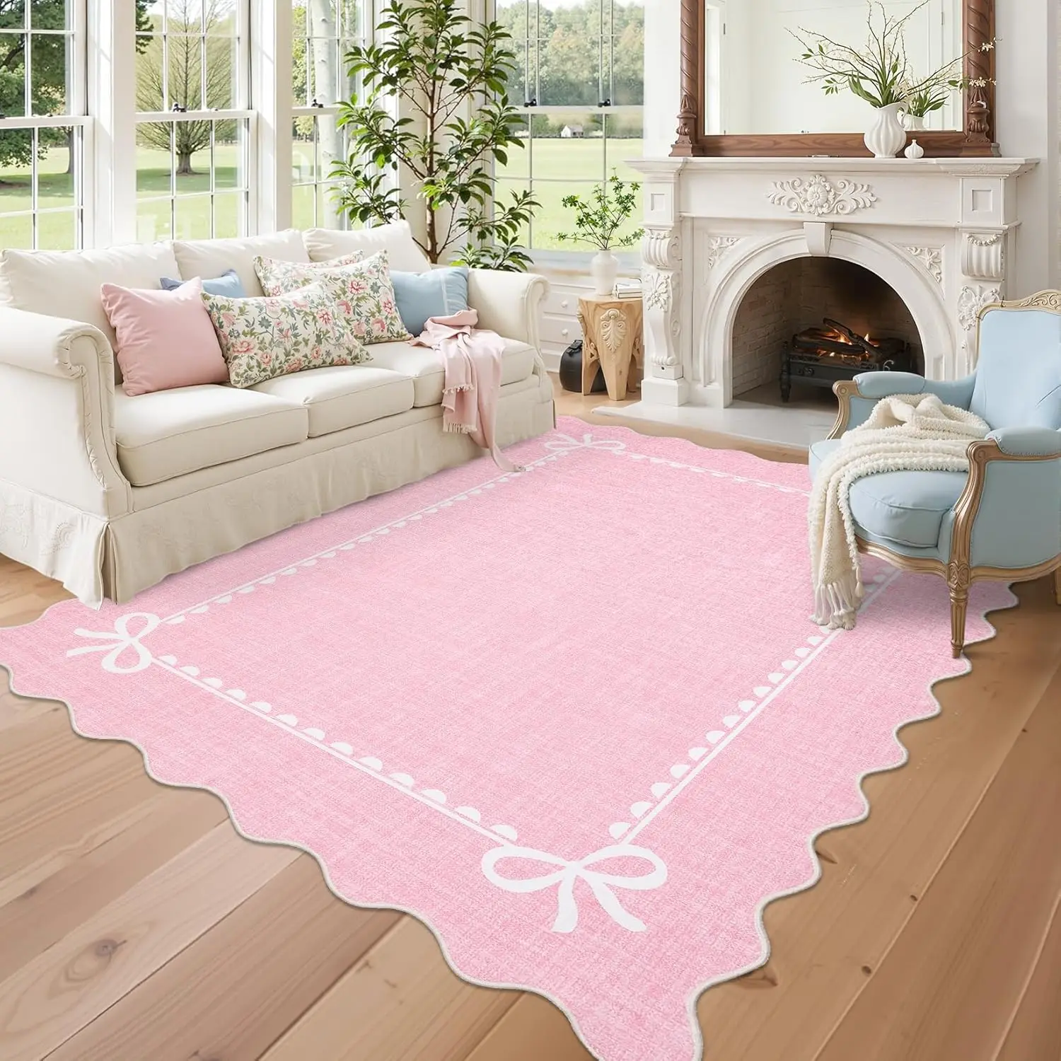 Pink Scalloped Bow Rug 5x7, Non-Slip Washable Soft Low Pile for Living Room Bedroom Nursery Decor
Pink Scalloped Bow Rug 5x7, Non-Slip Washable Soft Low Pile for Living Room Bedroom Nursery Decor