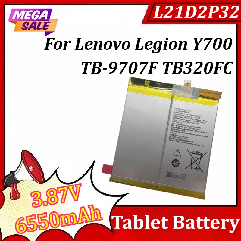New L21D2P32 3.87V 6550mAh Tablet Battery for Lenovo Legion Y700 TB-9707F TB320FC
New L21D2P32 3.87V 6550mAh Tablet Battery for Lenovo Legion Y700 TB-9707F TB320FC