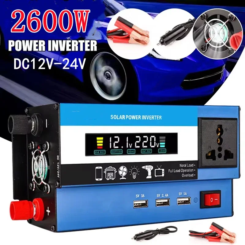 Car Power Inverter DC 12V/24V to AC 220V Power Converter with LCD Display USB Port and AC Outlet for Home Travel Outdoor 2600W
Car Power Inverter DC 12V/24V to AC 220V Power Converter with LCD Display USB Port and AC Outlet for Home Travel Outdoor 2600W