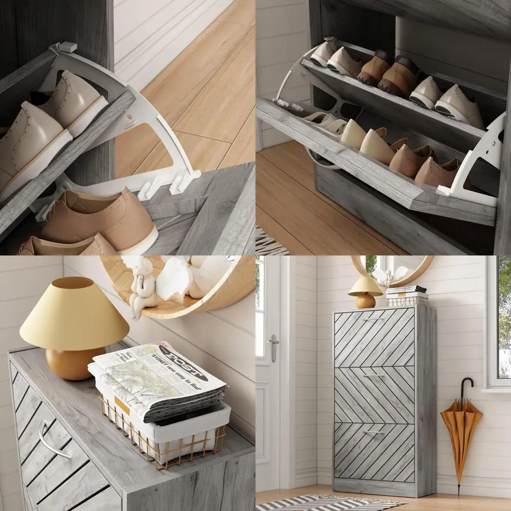 Grey Wood-Grain Narrow Shoe Cabinet with 3 Adjustable Drawers, Slanted Design for Entryway, 22.4W x 9.4D x 42.3H
Grey Wood-Grain Narrow Shoe Cabinet with 3 Adjustable Drawers, Slanted Design for Entryway, 22.4W x 9.4D x 42.3H
