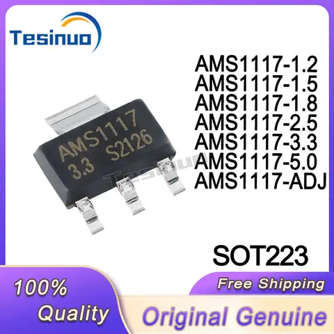 50/Uds nuevo AMS1117 3V3 AMS1117-1.2 AMS1117-1.5 AMS1117-1.8 AMS1117-2.5 AMS1117-3.3 AMS1117-5.0 AMS1117-ADJ SOT223 en Stock