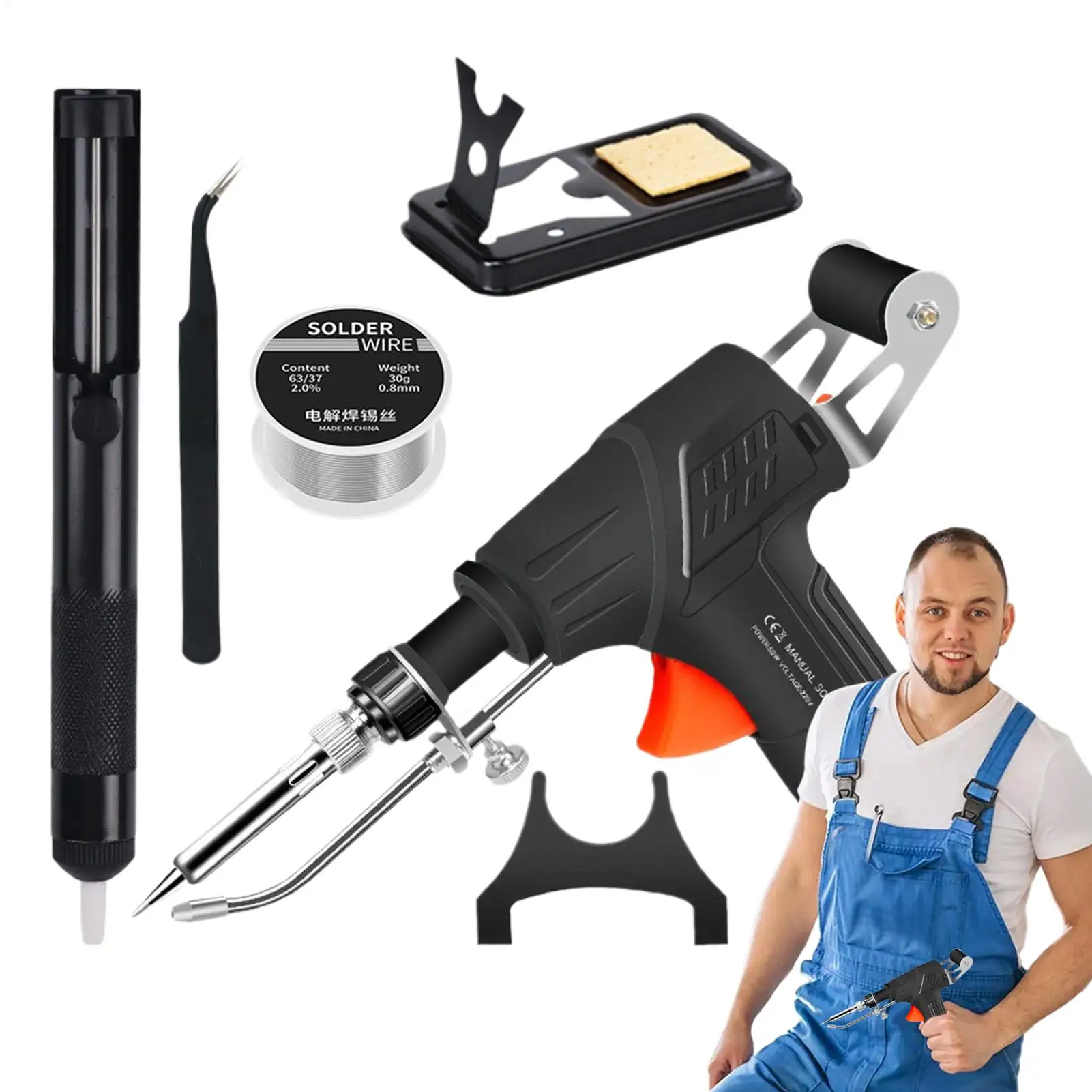 Soldering Iron Kit for Electronics 60W Tin Absorber Soldering Machine External Heating Multi-Function Welding Tool with Tweezers
Soldering Iron Kit for Electronics 60W Tin Absorber Soldering Machine External Heating Multi-Function Welding Tool with Tweezers