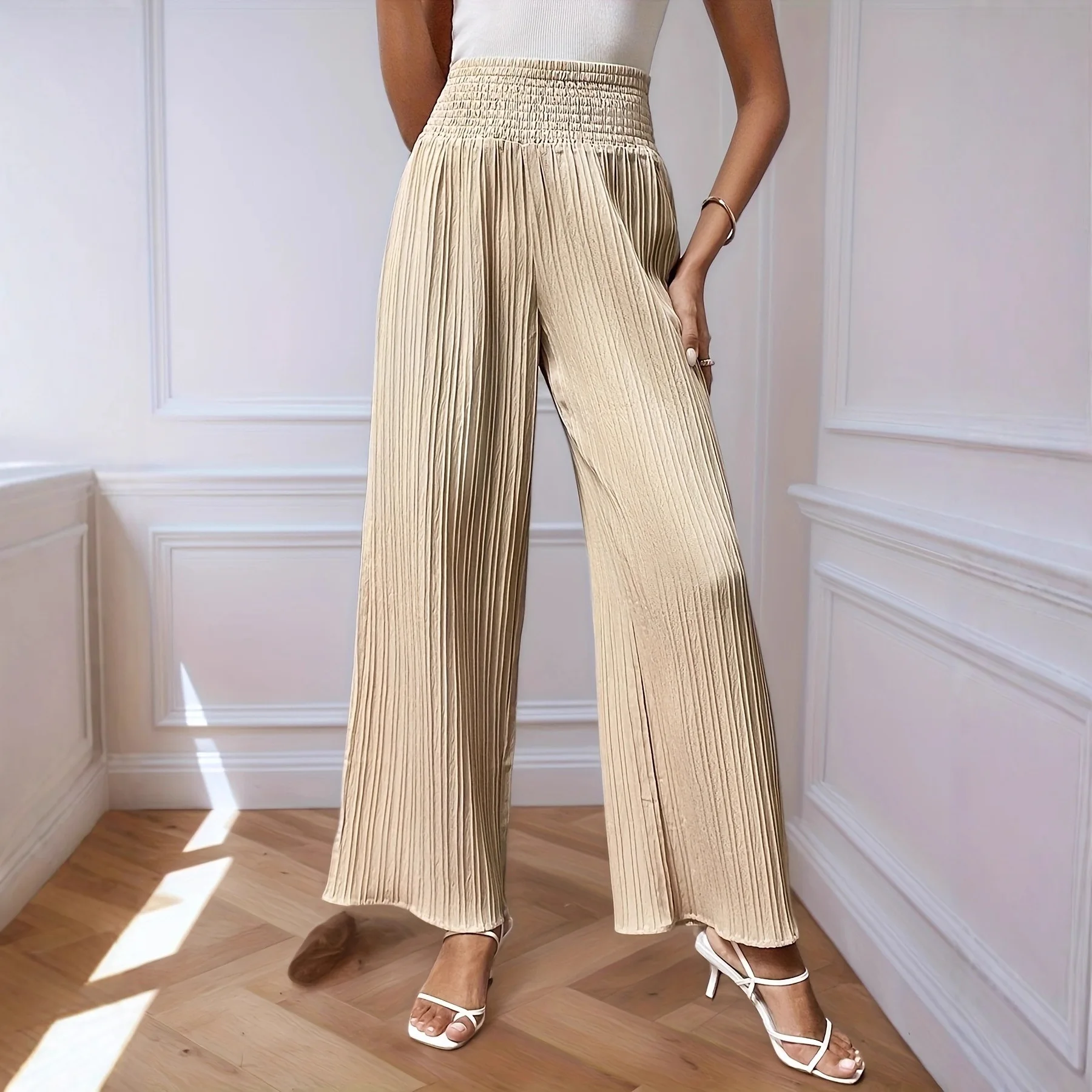 Women's Pleated Chiffon High-waisted Loose Wide-leg Skirt Pants With A Large Hem And Drape, European Size, Spring/summer Casual
Women's Pleated Chiffon High-waisted Loose Wide-leg Skirt Pants With A Large Hem And Drape, European Size, Spring/summer Casual