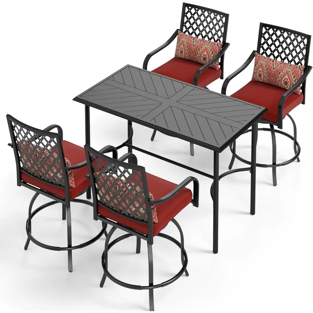 5-Piece Counter Height Outdoor Patio Bar Set with Metal Table and 4 Red Cushioned Stools
5-Piece Counter Height Outdoor Patio Bar Set with Metal Table and 4 Red Cushioned Stools