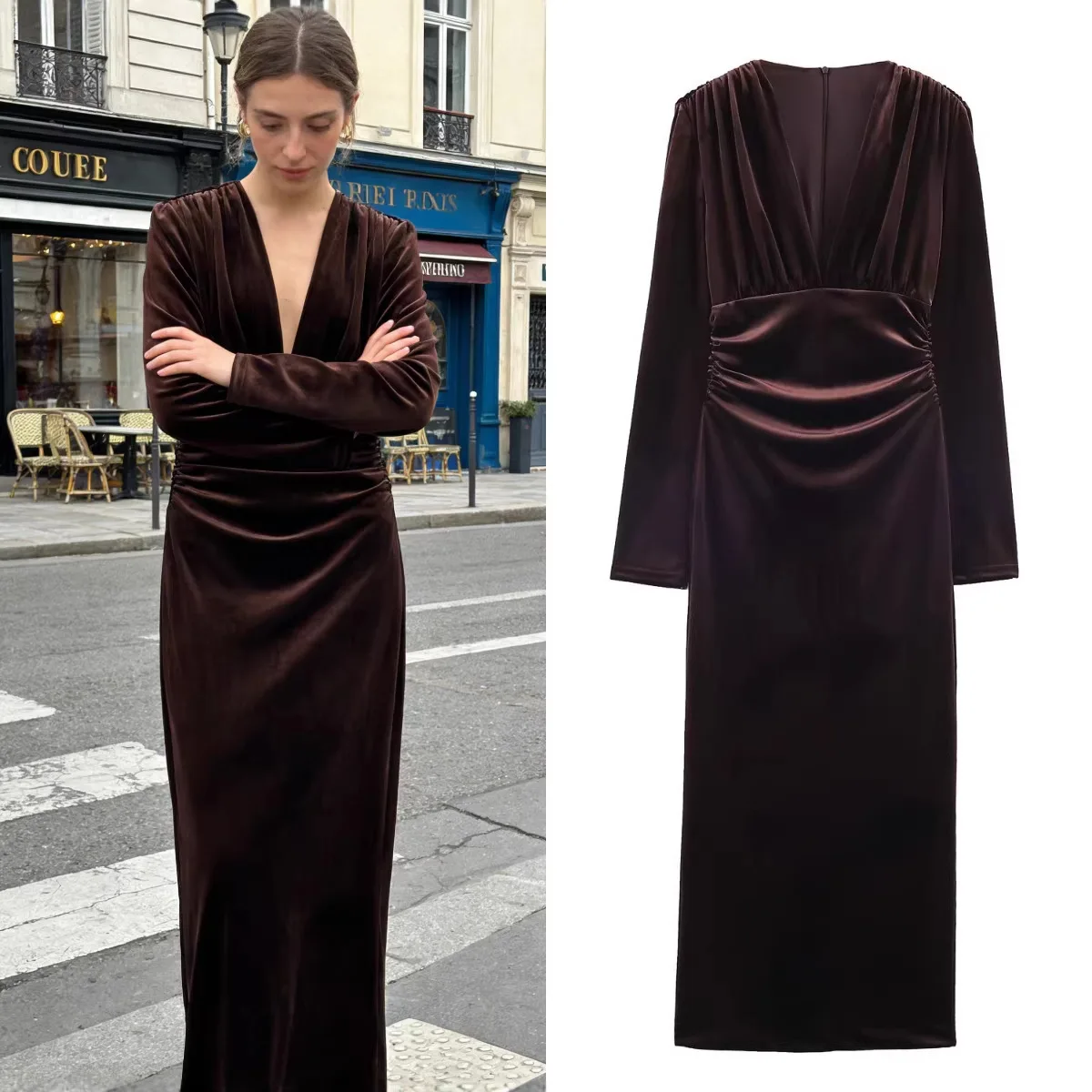 2026 New Women's Fashion Vacation Style French V-neck Long Sleeve Velvet Fold Midi Long Dress
2026 New Women's Fashion Vacation Style French V-neck Long Sleeve Velvet Fold Midi Long Dress