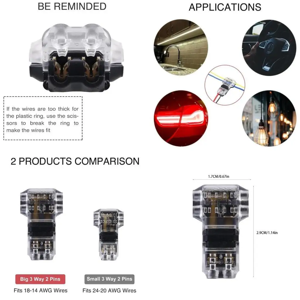 652F 20 шт. Т-образные соединители для проводов, быстрые Т-образные соединители для электрических проводов, 3-сторонние разъемы
652F 20 шт. Т-образные соединители для проводов, быстрые Т-образные соединители для электрических проводов, 3-сторонние разъемы