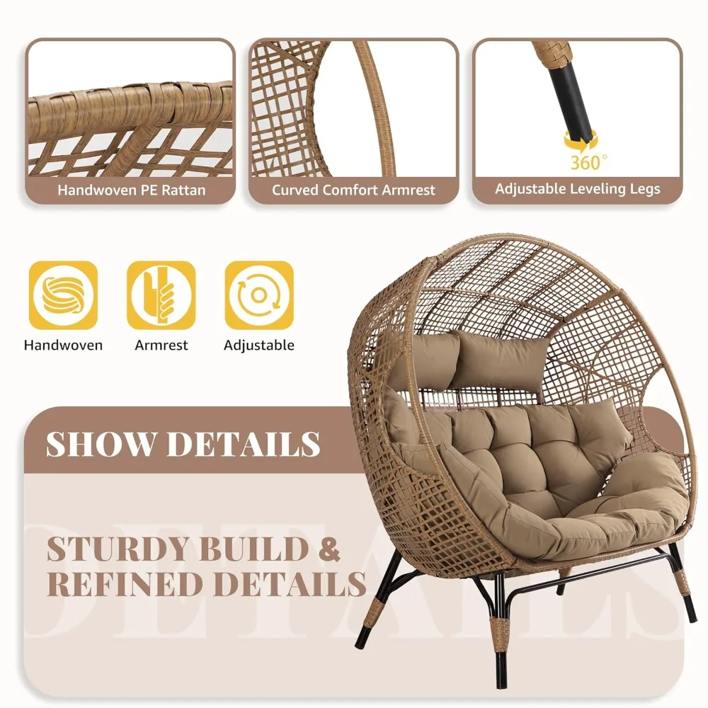 Double Egg Chair Indoor Outdoor 680lbs, 2 Person Brown Wicker Oversized Stationary Egg Chair with Brown Thick, Customized
Double Egg Chair Indoor Outdoor 680lbs, 2 Person Brown Wicker Oversized Stationary Egg Chair with Brown Thick, Customized