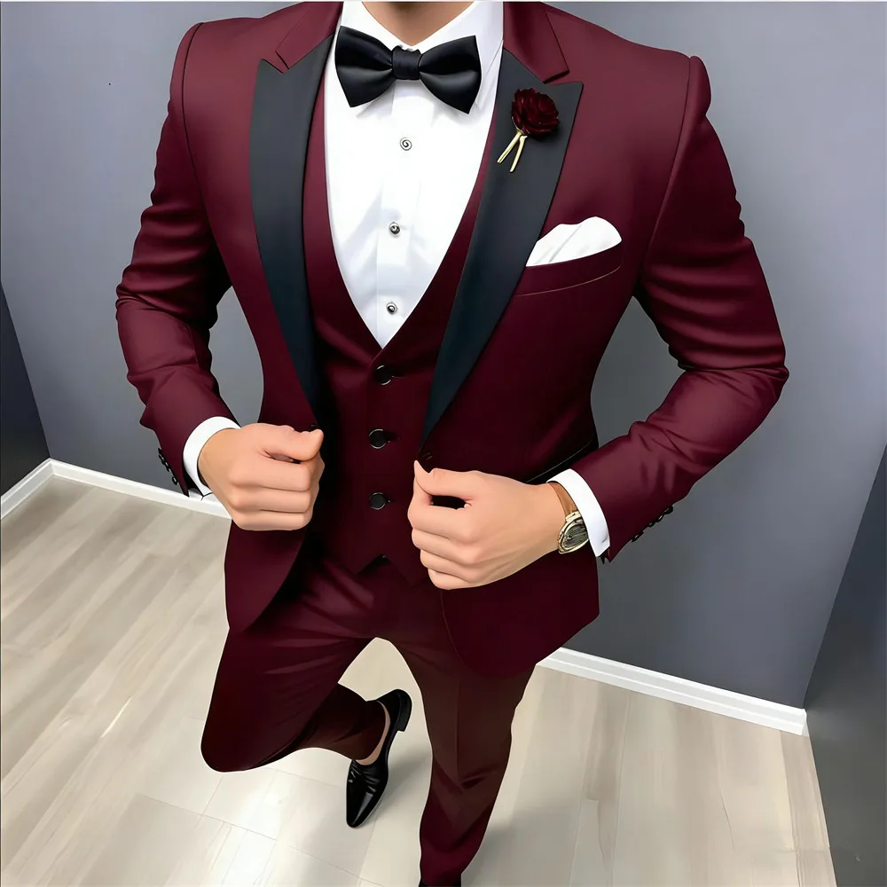 Burgundy Tuxedo Suit 3 Pcs Elegant Formal Men's Suits Slim Fit Bespoke Office Event Men's Suit (Jacket+Vest+Pants)
Burgundy Tuxedo Suit 3 Pcs Elegant Formal Men's Suits Slim Fit Bespoke Office Event Men's Suit (Jacket+Vest+Pants)