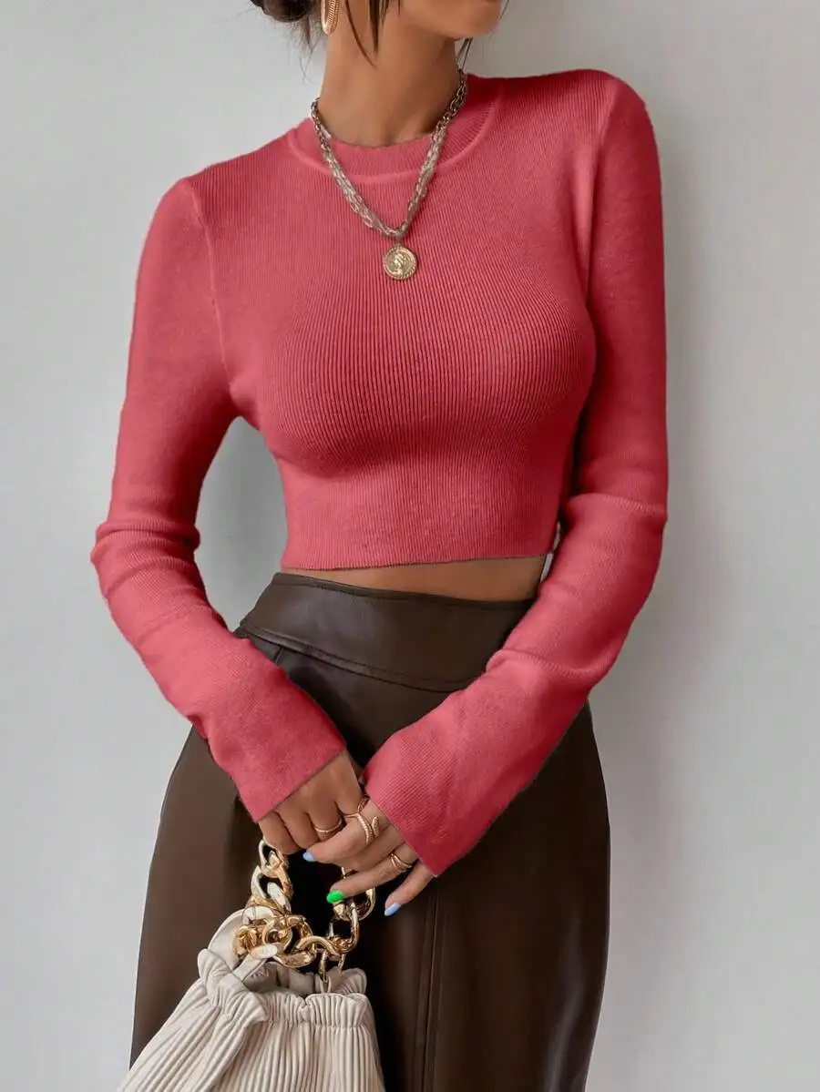 Women Solid Color Minimalist Crew Neck Long Sleeve Cropped Sweater Casual Everyday Wear
Women Solid Color Minimalist Crew Neck Long Sleeve Cropped Sweater Casual Everyday Wear