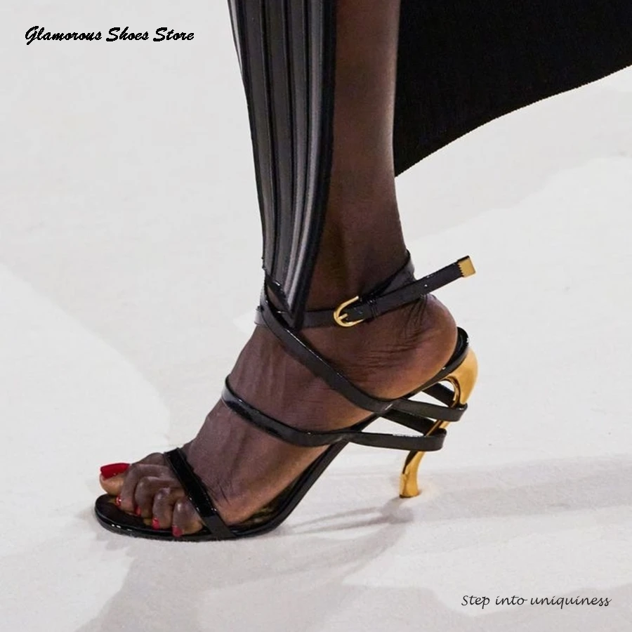 Black Leather Strappy Stilettos Summer Round Open Toe Strange Style High Heels Women's Shoes Runway Buckle Strap Modern Sandals
Black Leather Strappy Stilettos Summer Round Open Toe Strange Style High Heels Women's Shoes Runway Buckle Strap Modern Sandals