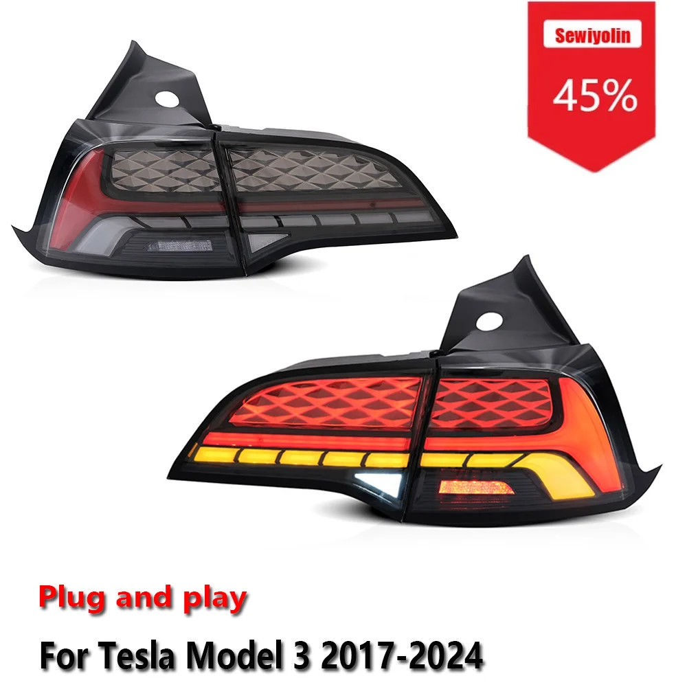 Sewiyolin Car LED Tail Light Assemblies For Tesla Model 3 2017-2024 Auto Fog DRL Brake Turn Signal Lamp Plug and Play
Sewiyolin Car LED Tail Light Assemblies For Tesla Model 3 2017-2024 Auto Fog DRL Brake Turn Signal Lamp Plug and Play