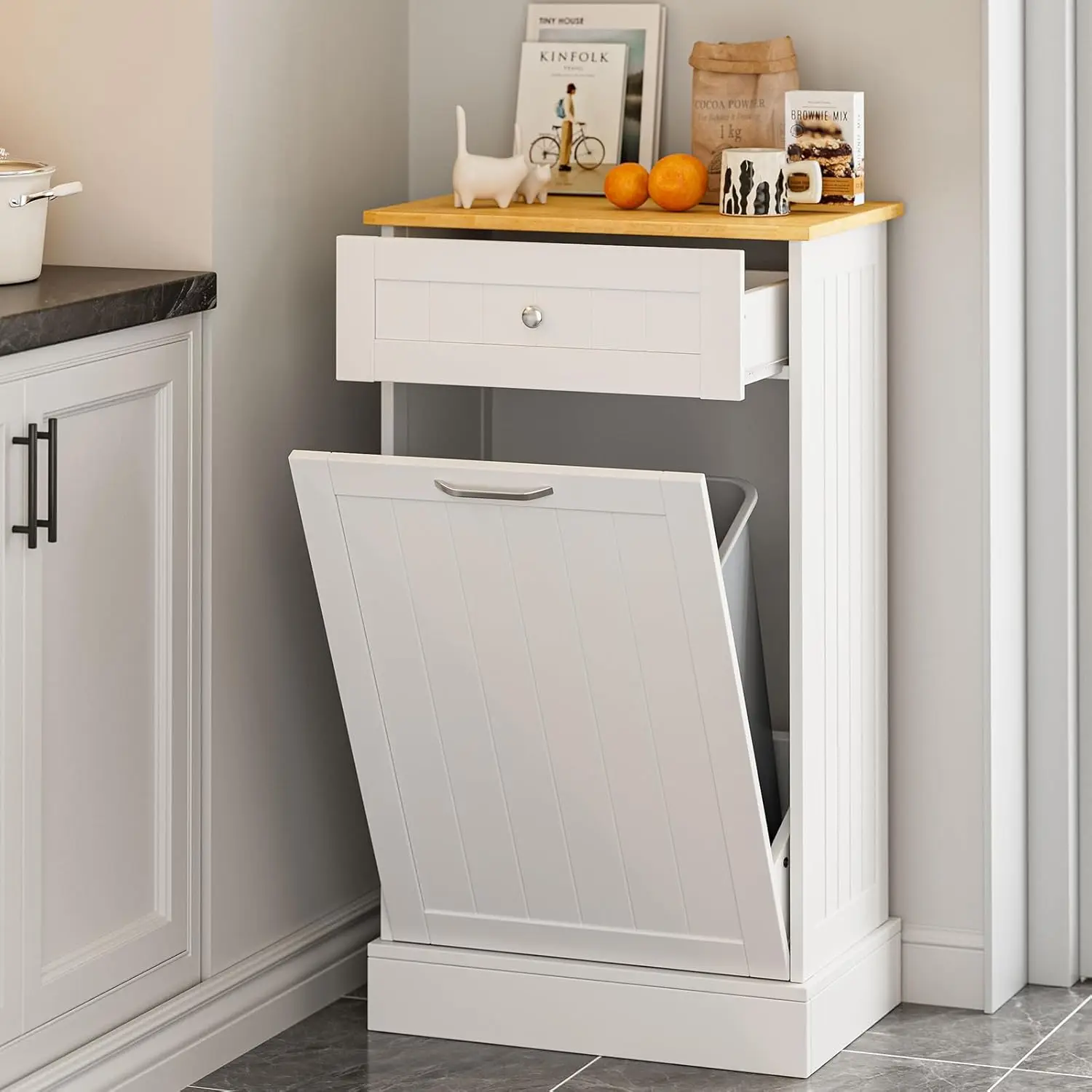 10 Gallon Tilt Out Trash Cabinet, Upgrade Wooden Free Standing Recycling Trash Cabinet with Hideaway Drawer(White)
10 Gallon Tilt Out Trash Cabinet, Upgrade Wooden Free Standing Recycling Trash Cabinet with Hideaway Drawer(White)