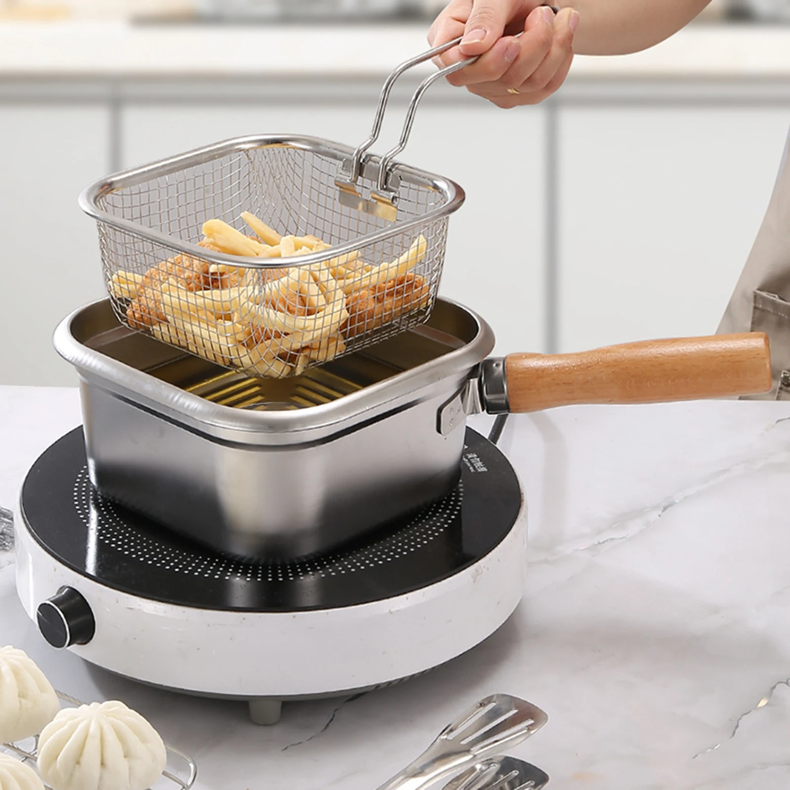 Mini Multifunctional Deep Fryer Pot Square Cooking Pot Fuel-Efficient Mini Fryer French Fries Small Milk Pot - Compact Kitchen
Mini Multifunctional Deep Fryer Pot Square Cooking Pot Fuel-Efficient Mini Fryer French Fries Small Milk Pot - Compact Kitchen