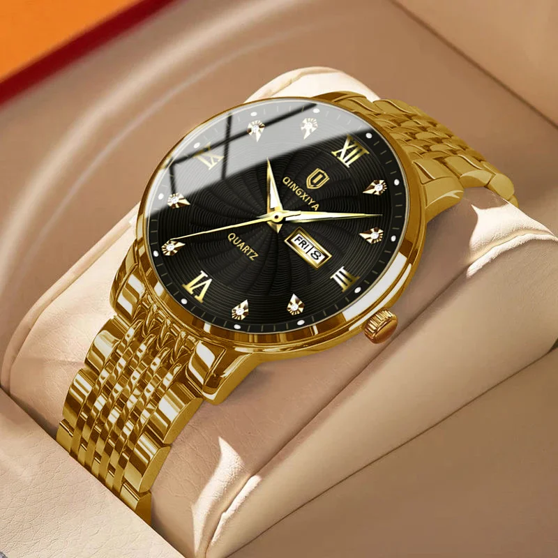 QINGXIYA Mens Watches Genuine Watch Quartz Watch Luxury Gold Strap Fashion Business Watch Men Clock Waterproof Weekly Calendar
QINGXIYA Mens Watches Genuine Watch Quartz Watch Luxury Gold Strap Fashion Business Watch Men Clock Waterproof Weekly Calendar