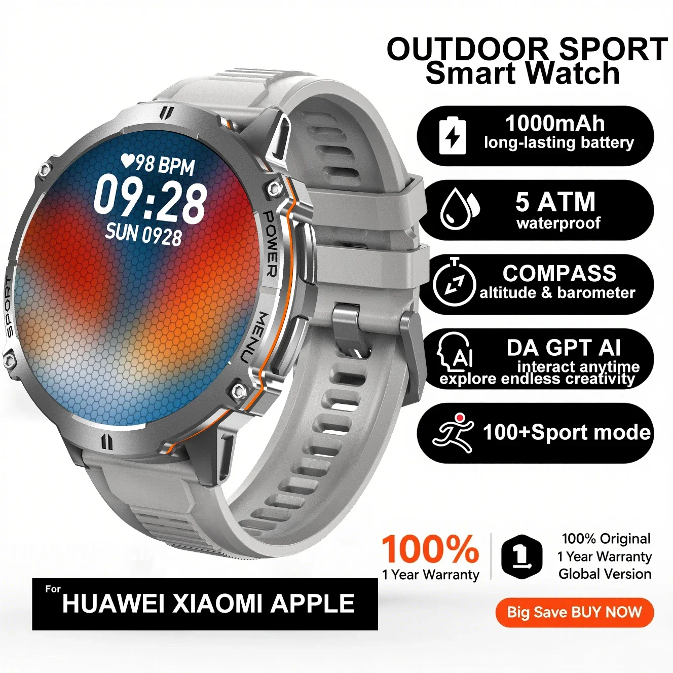 2025 New T Rex 3 1000mAh Battery Sports SmartWatch 1.73" AMOLED Screen 10ATM Waterproof Compass Altimeter Military bracelet Men
2025 New T Rex 3 1000mAh Battery Sports SmartWatch 1.73" AMOLED Screen 10ATM Waterproof Compass Altimeter Military bracelet Men