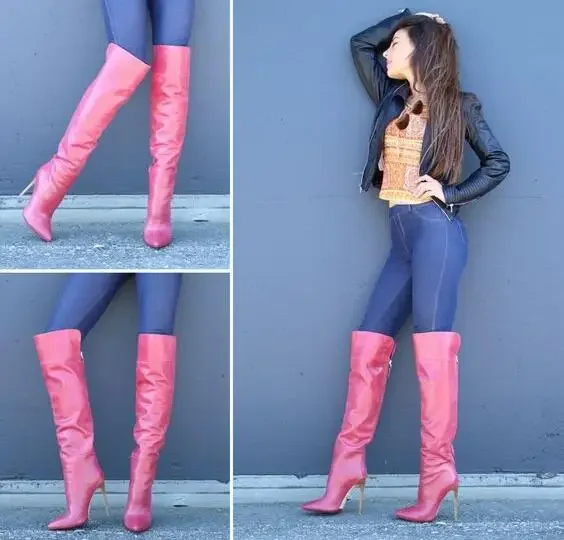 Hot Pink Satin V Open Back Pointed Toe Over The Knee Winter Boots Woman 12 CM Thin Heels Zipper Night Club Long Botas Shoes
Hot Pink Satin V Open Back Pointed Toe Over The Knee Winter Boots Woman 12 CM Thin Heels Zipper Night Club Long Botas Shoes