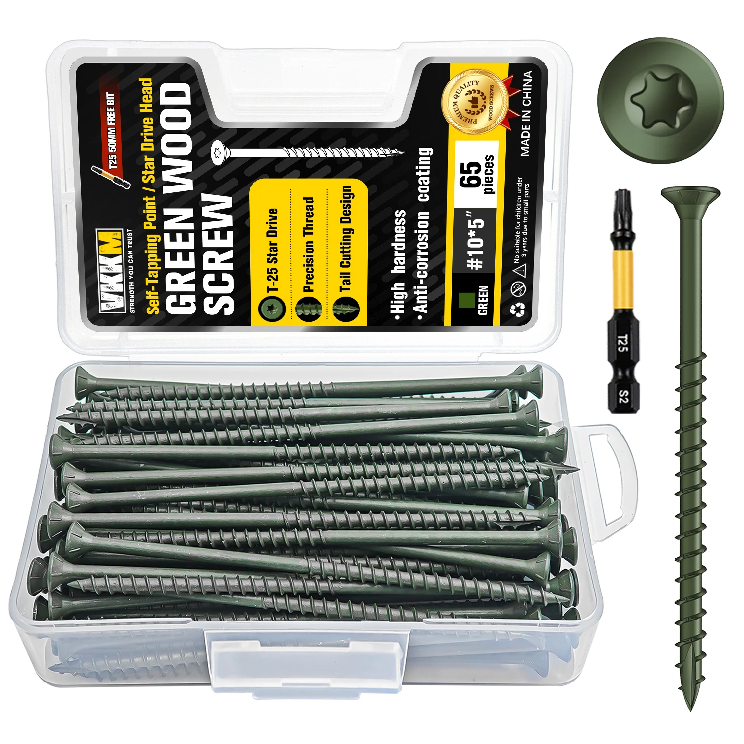 #10×5" Heavy Duty Green Structural Wood Screws 65pcs VKKM T25 Torx Drive All-Weather Rust Resistant Self-Drilling Screws for Deck Joists Fence Posts
#10×5" Heavy Duty Green Structural Wood Screws 65pcs VKKM T25 Torx Drive All-Weather Rust Resistant Self-Drilling Screws for Deck Joists Fence Posts