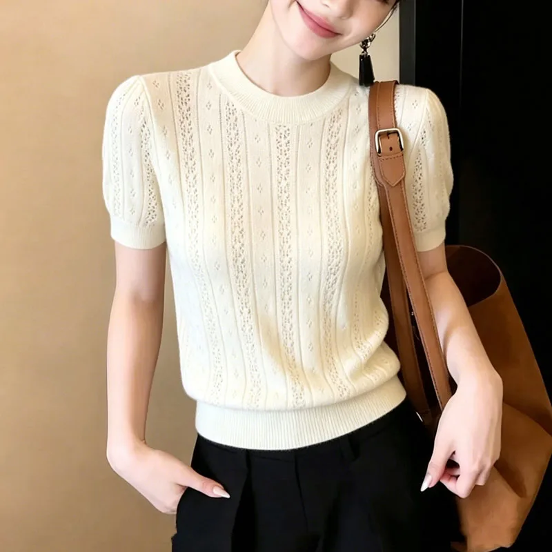 Knitwears New Summer Short Sleeve Knitted Sweater Women Pullovers O-Neck Hollow Out Knit Sweater Pullover Women Tops 2026 Q4466
Knitwears New Summer Short Sleeve Knitted Sweater Women Pullovers O-Neck Hollow Out Knit Sweater Pullover Women Tops 2026 Q4466