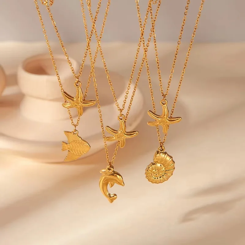 New Fashion Ocean Animals Seahorse Dolphin Pendant Necklace Stainless Steel Double-layer Starfish Necklace Woman Daily Wear
New Fashion Ocean Animals Seahorse Dolphin Pendant Necklace Stainless Steel Double-layer Starfish Necklace Woman Daily Wear