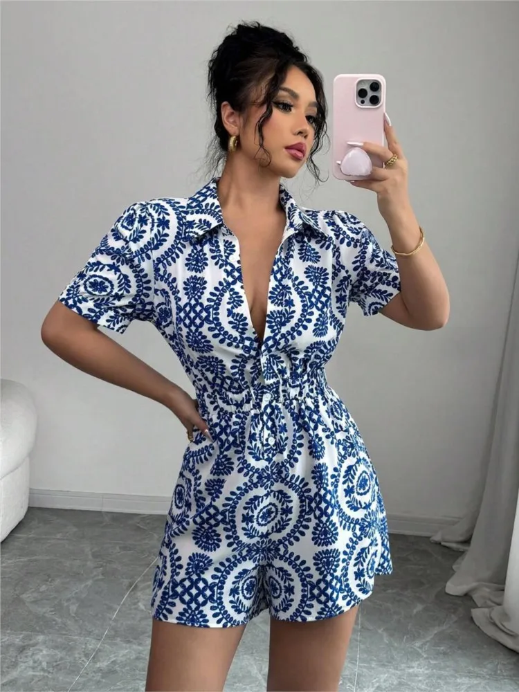Casual Women Fashion Printed Puff Sleeves Tied Jumpsuits 2025 Summer Elegant Bodysuits Beach Vacation High Waist Bodysuit Female
Casual Women Fashion Printed Puff Sleeves Tied Jumpsuits 2025 Summer Elegant Bodysuits Beach Vacation High Waist Bodysuit Female